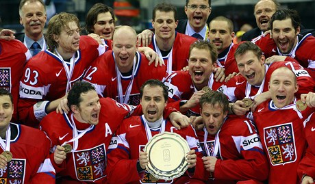 Česko - Rusko (čeští hokejisté slaví bronz).