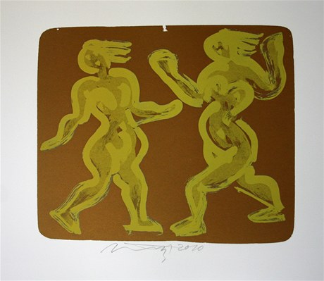 Grafický list Jiřího Načeradského Tanec, 2010, litografie, 32 x 36 cm