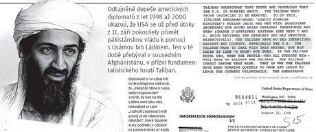 Odtajnn depee americkch diplomat z let 1998 a 2000 ukazuj, e USA se u ped toky z 11. z pokouely pimt pkistnskou vldu k pomoci s Usmou bin Ldinem. 