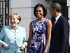 Uvolnná atmosféra v Bílém dom. Angela Merkelová a maelé Michelle a Barack Obamovi.