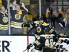 David Krejí z Bostonu slaví gól do sít Vancouveru v estém finále NHL