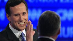 Repulikántí kandidáti na prezidenta: Rick Santorum (vlevo) a Michele Bachmannová v pímém televizním penosu.