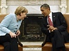 Angela Merkelová a Barack Obama v Oválné pracovn Bílého domu.