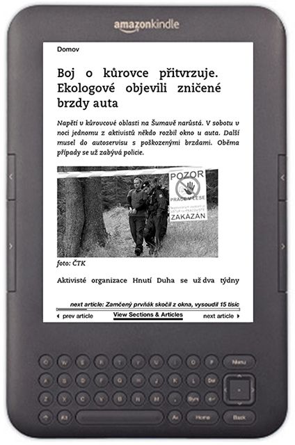 Lidovky.cz na pstroji Kindle