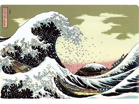 Velká vlna. Originál vytvoil Kacuika Hokusai, Pavel Reisenauer doplnil dv eské reálie. 