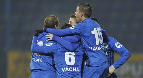 Slovan Liberec - Baník Ostrava, Liberetí se radují z gólu.