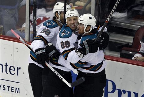 raloci ze San Jose. Zleva: Brent Burns, Ryan Clowe, Martin Havlát