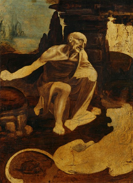 Svatý Jeroným. Jeden z Da Vinciho obraz vystavených v Londýn.