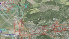 Mapa plán� rychlodráhy na leti�t� Ruzyn�.