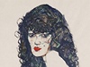 Egon Schiele: Portrét eny s ernými vlasy, 1914