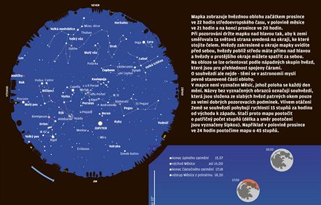 Mapka zobrazuje hvzdnou oblohu zatkem prosince ve 22 hodin stedoevropskho asu