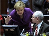 Nmeck kanclka Angela Merkelov a prezident EU Herman Van Rompuy na summit Evropsk unie.