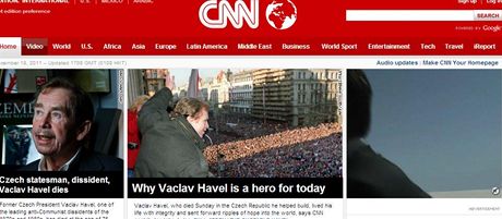 CNN vnuje zpráv o úmrtí Havla velký prostor. 
