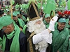 Zelený Santa-odborá na demonstraci v Bruselu.