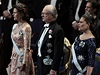 védská královna Silvia, král Carl Gustaf a korunní princezna Viktorie.