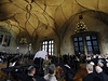 Prezident Václav Klaus při smutečním projevu za svého zemřelého předchůdce Václava Havla ve Vladislavském sále Pražského hradu. 