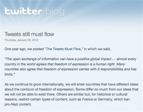 Twitter me nov cenzurovat píspvky podle jednotlivých zemí 