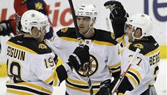 Boston Bruins (uprost�ed David Krej�í)