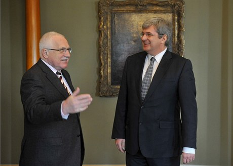 Prezident Václav Klaus (vlevo) přijal na Pražském hradě nového předsedu Českého svazu tělesné výchovy (ČSTV) Miroslava Janstu.