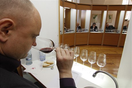 Degustátor a len hodnotící komise Ivo Dvoák vybírá v Národním vinaském centru ve Valticích na Beclavsku jednoho ze tí ampión nejvtí vinaské pehlídky v eské republice - Valtických vinných trh. 
