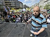 Pedseda MKOS Jaroslav Zavadil na protivládní demonstraci.