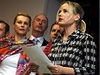 Místopedsedkyn strany Vci veejné Kateina Klasnová vystoupila se svými spolustraníky ped novinái po jednání poslaneckého klubu a grémia VV. 