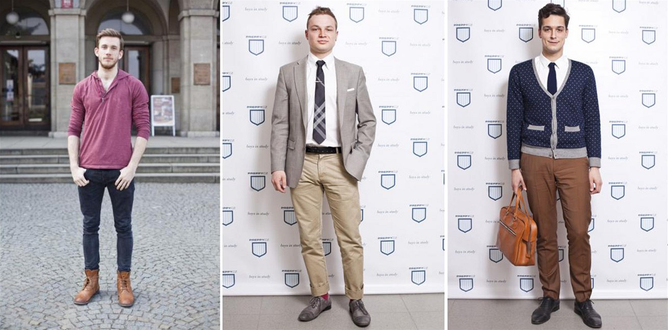 T�i nejlépe oble�není vysoko�koláci: 1. místo (vlevo) získal Juraj Halás (V�E), 2. místo Tomá� �tegmann (V�E) a 3. skon�il Vítek Ivi�ic (FFUK).