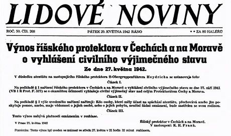 Titulní strana ranních Lidových novin z 29. kvtna 1942.