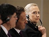 Hillary Clintonová, americká ministryn zahraniních vci pi jednání s mexickou delegací.