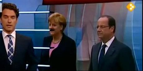 Angela Merkelová s knírkem v nizozemské televizi