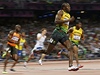 Usain Bolt v zatáce v závod na 200 metr