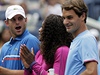 Zleva Andy Roddick, Serena Williamsová, Roger Federer