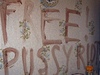 Na míst zloinu zanechal pachatel nápis napsaný zejm krví: "Free Pussy Riot."