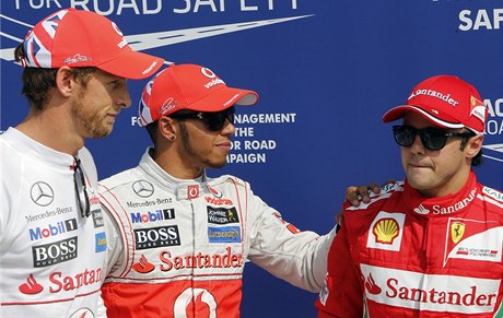 Zleva: Jenson Button, Lewis Hamilton, Felipe Massa