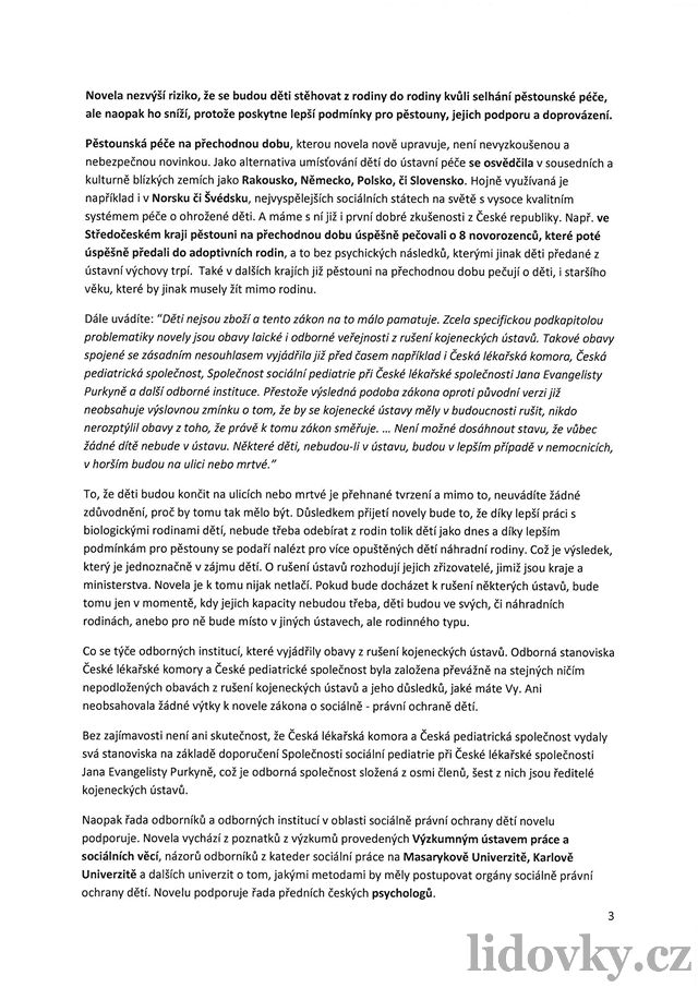 Petice proti zamítavému stanovisku k novele zákona o sociáln-právní ochran dtí, strana 3