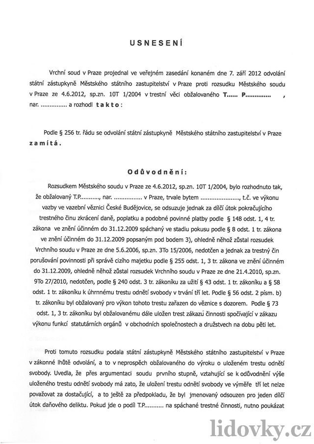 Usnesení Vrchního soudu v Praze k pípadu Tomá Pitr (1)