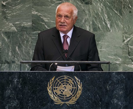 Václav Klaus pi svém projevu v OSN.