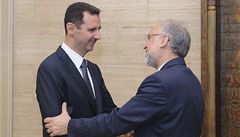Syrský prezident Baár Asad se vítá s íránským ministrem zahranií Alím Akbarem Salehím.