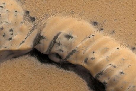 Podivn pavouí skvrny na Marsu.