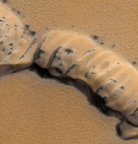 Podivn pavouí skvrny na Marsu.