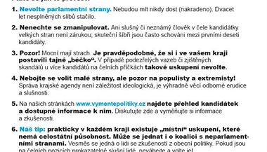 Letk sdruen Vymtepolitiky.cz, kter vyzv k bojkotu parlamentnch stran v krajskch volbch.
