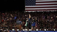 Staronový prezident USA, vít�z voleb, Barack Obama s rodinou