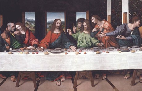 Poslední veee. Výez z obrazu Giovanniho Pietra Rizzoliho, kopie slavné Leonardovy fresky