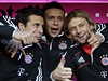 Radost fotbalist Bayernu Mnichov, zleva Claudio Pizarro, Rafinha a Anatolij Tymouk