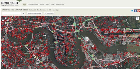 Interaktivní mapa ukazuje kadou bombu, která bhem druhé svtové války dopadla na Londýn.