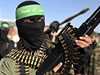 Po zuby ozbrojení lenové  Brigád muedníka Izzuddína Kásama, vojenské sloky Hamásu,