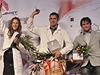 Kanoista roku 2012. Na snímku jsou nejúspnjí senioi v kategorii slalom (zleva) Kateina Kudjová, Stanislav Jeek a Vavinec Hradilek