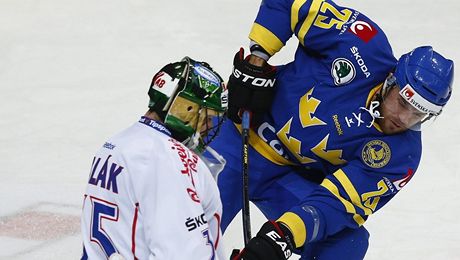 eský hokejový branká Alexander Salák a véd Viktor Stalberg