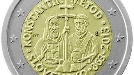 Návrh dvoueurové mince s Cyrilem a Metodějem