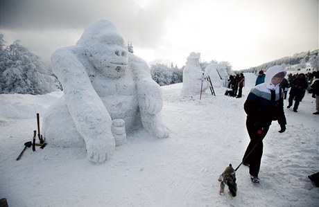 Účastníci letošního ročníku sochařského sympozia Sněhové království dokončovali velké sochy ze sněhu a ledu. 